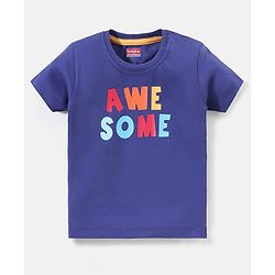 Babyhug Cotton Knit Half Sleeves T-Shirt Awesome Print - Violet