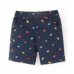 Babyhug Cotton Lycra Mid Thigh Length Shorts With Stretch Dino Print - Navy Blue
