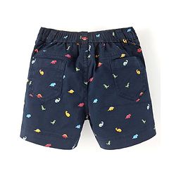 Babyhug Cotton Lycra Mid Thigh Length Shorts With Stretch Dino Print - Navy Blue