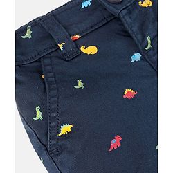 Babyhug Cotton Lycra Mid Thigh Length Shorts With Stretch Dino Print - Navy Blue