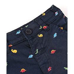 Babyhug Cotton Lycra Mid Thigh Length Shorts With Stretch Dino Print - Navy Blue