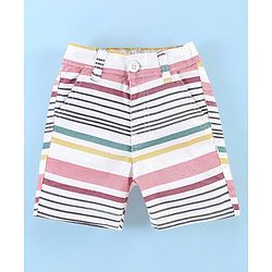 Babyhug Cotton Jersey Knitted Knee Length Shorts Striped - White