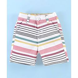 Babyhug Cotton Jersey Knitted Knee Length Shorts Striped - White