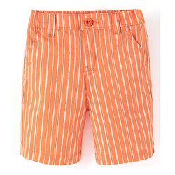 Babyhug Cotton Lycra Above Knee Length Striped Barmuda With Stretch - Orange
