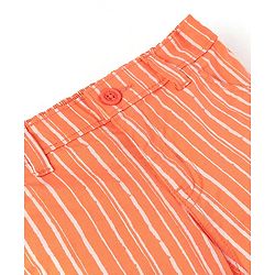 Babyhug Cotton Lycra Above Knee Length Striped Barmuda With Stretch - Orange