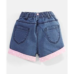 Babyhug Cotton Above Knee Length Washed Denim Stretchable Shorts Teddy Patch - Blue