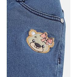 Babyhug Cotton Above Knee Length Washed Denim Stretchable Shorts Teddy Patch - Blue