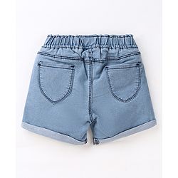 Babyhug Cotton Stretched Mid Thigh Length Teddy Patch Shorts  - Blue