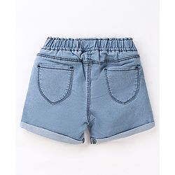 Babyhug Cotton Stretched Mid Thigh Length Teddy Patch Shorts  - Blue