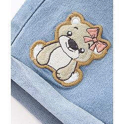 Babyhug Cotton Stretched Mid Thigh Length Teddy Patch Shorts  - Blue