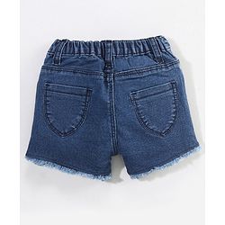 Babyhug Cotton Above Knee Length Washed Denim Stretchable Shorts Floral Embroidered - Blue