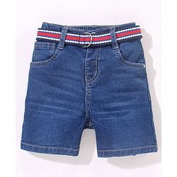 Babyhug Cotton Stretchable Mid Thigh Length Shorts with Belt - Blue