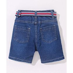 Babyhug Cotton Stretchable Mid Thigh Length Shorts with Belt - Blue