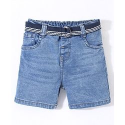 Babyhug Cotton Stretchable Mid Thigh Length Shorts with Belt - Blue