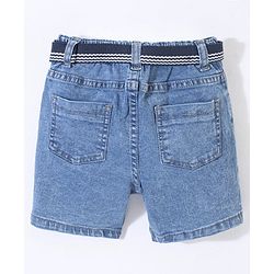 Babyhug Cotton Stretchable Mid Thigh Length Shorts with Belt - Blue