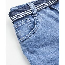 Babyhug Cotton Stretchable Mid Thigh Length Shorts with Belt - Blue