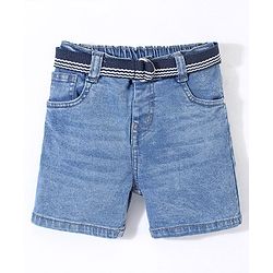 Babyhug Cotton Stretchable Mid Thigh Length Shorts with Belt - Blue
