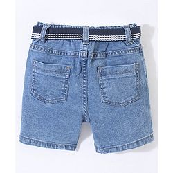 Babyhug Cotton Stretchable Mid Thigh Length Shorts with Belt - Blue