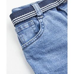 Babyhug Cotton Stretchable Mid Thigh Length Shorts with Belt - Blue