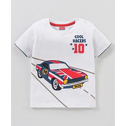 Babyhug Cotton Jersey Half Sleeves T-Shirt Car Printed - White
