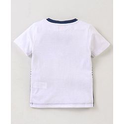 Babyhug Cotton Jersey Knit Half Sleeves Striped T-Shirt Boat Applique - White & Blue