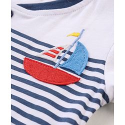 Babyhug Cotton Jersey Knit Half Sleeves Striped T-Shirt Boat Applique - White & Blue