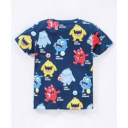 Babyhug Cotton Knit Half Sleeves Monsters Printed T-Shirt - Navy Blue