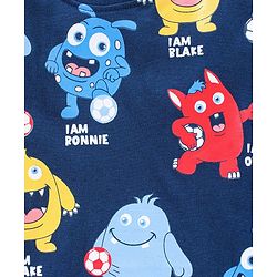 Babyhug Cotton Knit Half Sleeves Monsters Printed T-Shirt - Navy Blue
