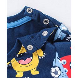 Babyhug Cotton Knit Half Sleeves Monsters Printed T-Shirt - Navy Blue
