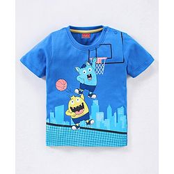 Babyhug Cotton Knit Half Sleeves Monsters Printed T-Shirt - Blue