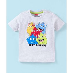 Babyhug Cotton Jersey Half Sleeves T-Shirt Cartoon Monsters Print - White Melange