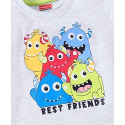 Babyhug Cotton Jersey Half Sleeves T-Shirt Cartoon Monsters Print - White Melange