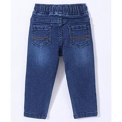 Babyhug Cotton Full Length Stretchable Jeans Bear Print - Blue