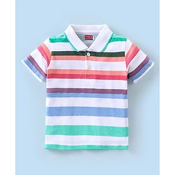 Babyhug Cotton  Half Sleeves T-Shirt Striped - White