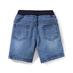 Babyhug Cotton Spandex Knee Length Stretchable Washed Denim Bermuda with Ball Patch - Blue