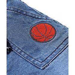 Babyhug Cotton Spandex Knee Length Stretchable Washed Denim Bermuda with Ball Patch - Blue