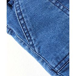 Babyhug Cotton Spandex Knee Length Stretchable Washed Denim Bermuda with Ball Patch - Blue