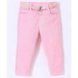 Babyhug Cotton Colored Denim Full Length Stretchable Jeans - Pink