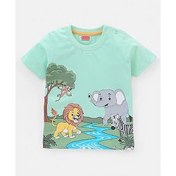 Babyhug Cotton Knit Half Sleeves T-Shirt Lion Print - Green