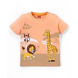 Babyhug Cotton Jersey Half Sleeves T-Shirt Lion Printed - Peach