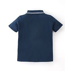 Babyhug Cotton Knit Half Sleeves Polo T-Shirt Dino Print - Navy Blue