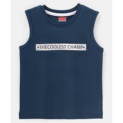 Babyhug Cotton Jersey Sleeveless T-Shirt Text Print - Blue