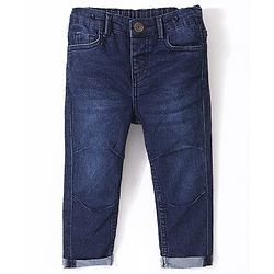 Babyhug Cotton Washed Denim Solid Full Length Jeans With Suspender  Fly With Zipper -  Blue