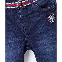 Babyhug Cotton Stretchable Full Length Washed Jeans With Belt  Fly With Zipper -  Blue