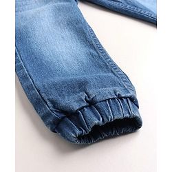 Babyhug Cotton Full Length Stretchable Denim Jeans Boat Embroidery - Blue