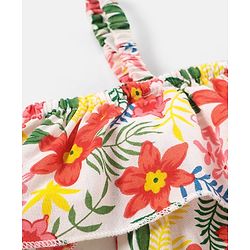 Babyhug Rayon Half Sleeves Cold Shoulder Top Floral Printed - Multicolour
