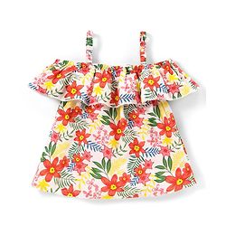 Babyhug Rayon Half Sleeves Cold Shoulder Top Floral Printed - Multicolour