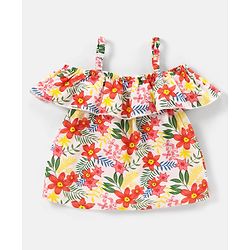 Babyhug Rayon Half Sleeves Cold Shoulder Top Floral Printed - Multicolour