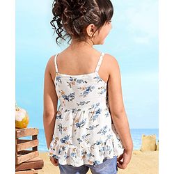Babyhug 100% Viscose Woven Sleeveless Top With Floral Print & Corsage Detailing- White