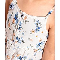 Babyhug 100% Viscose Woven Sleeveless Top With Floral Print & Corsage Detailing- White